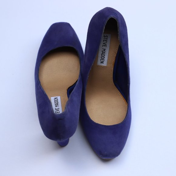Indigo Suede Steve Madden Chunky Heels - Picture 1 of 3